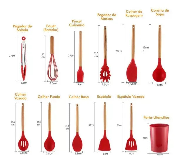 Kit Jogo 12 Peças Utensílios de Cozinha Silicone – Praticidade, Durabilidade e Elegância na Sua Cozinha!